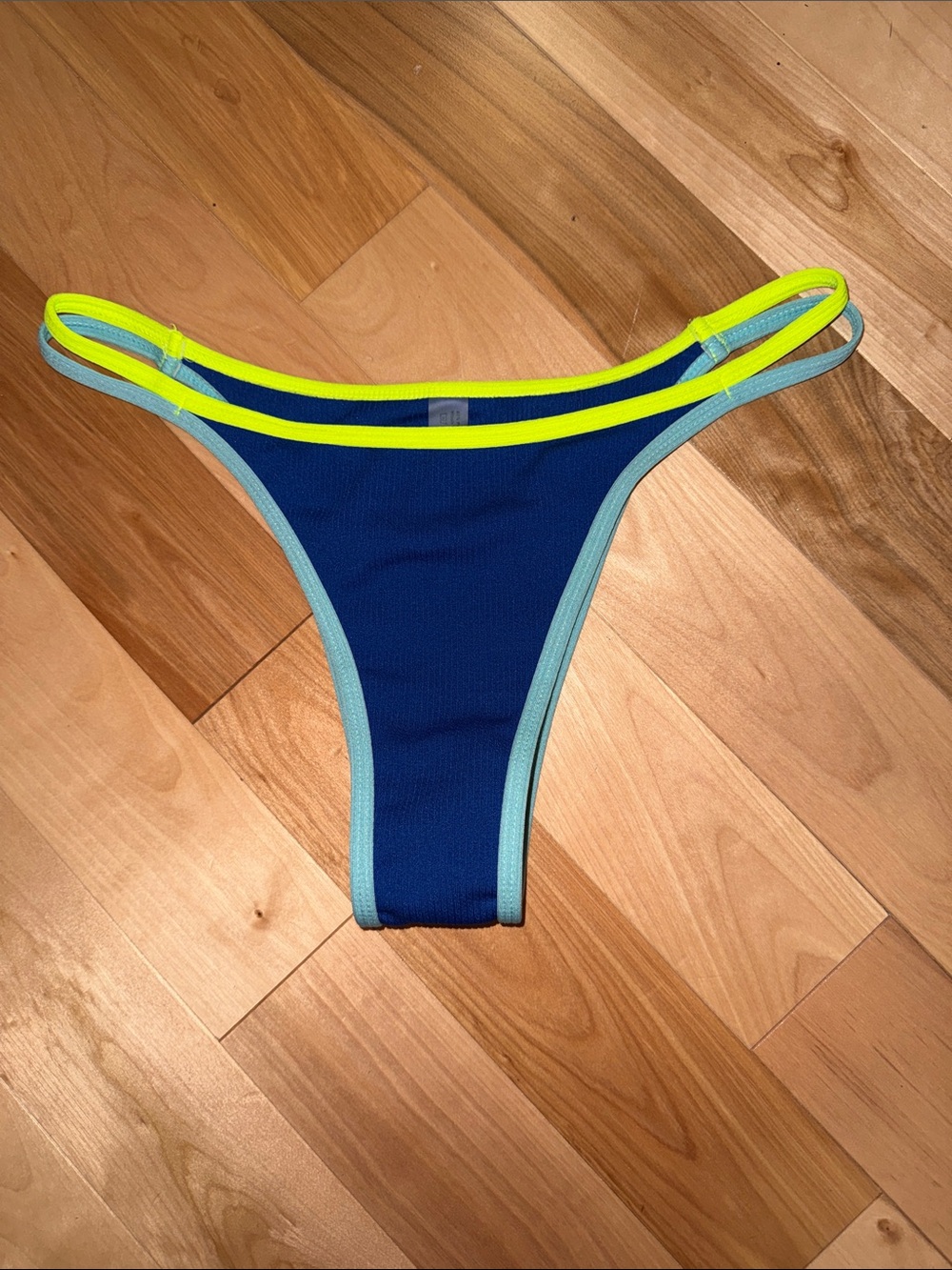 Women's Blue Contrast Trim Bikini Bottom with Neon Accents L NWOT